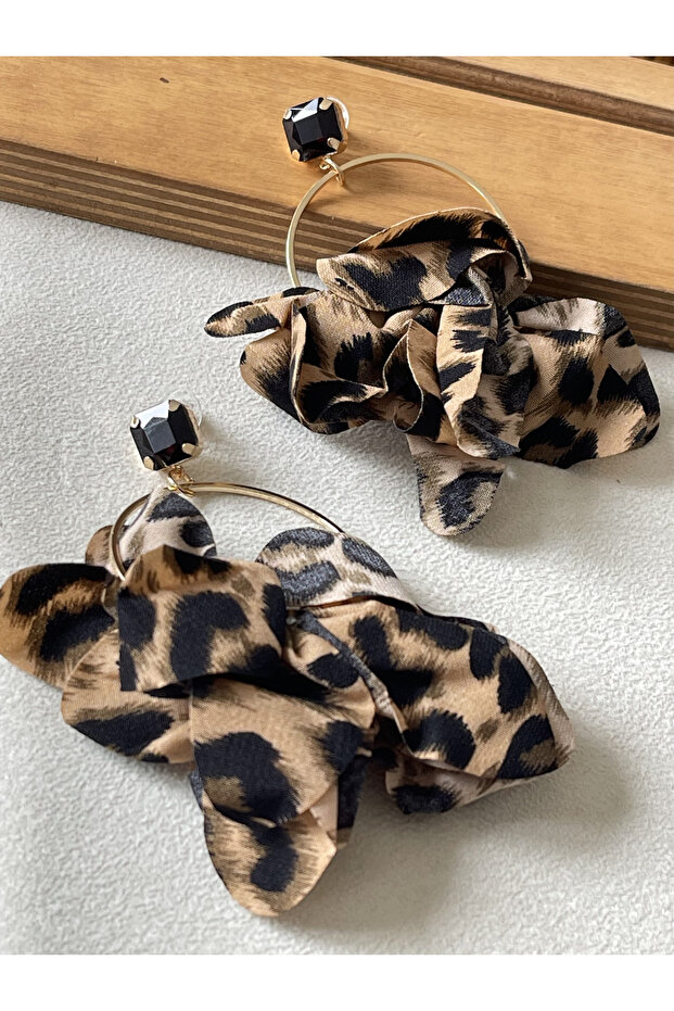 Large Size Black Zircon Stone Trendy Earrings Leopard Fabric Earrings