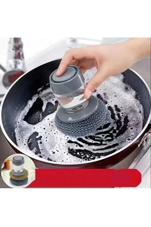 1 Adet Deterjan Hazneli Bulaşık Yıkama Teli Hazneli Mutfak Banyo Lavabo Yıkama Fırçası - 1