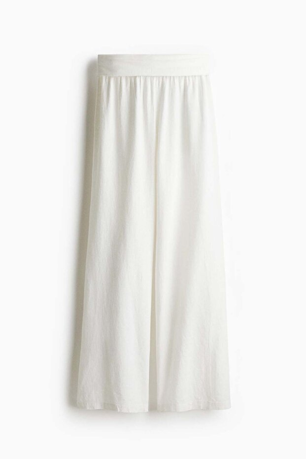 Foldover-waist linen-blend trousers