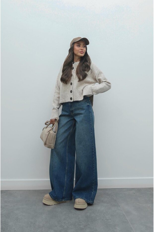 Sötétkék Mona széles szárú farmernadrág - 2