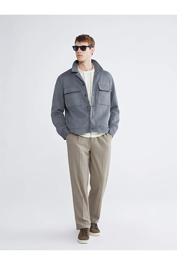 LCW Vision Antrasit Standart Kalıp Gömlek Yaka Süet Erkek Mont - 2