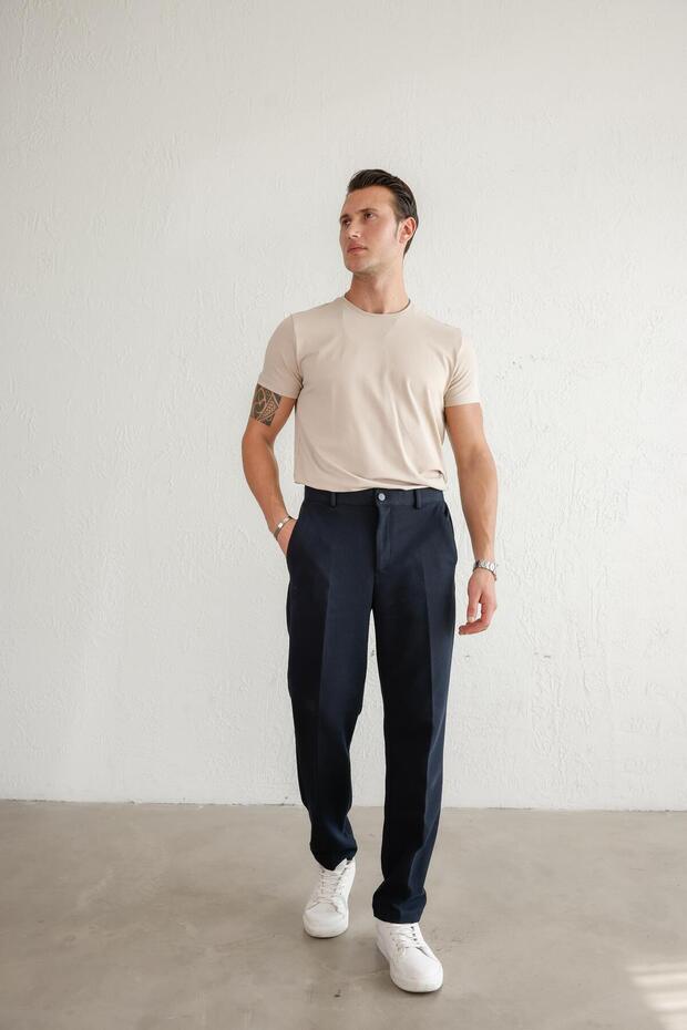 Men's Relaxed Fit Navy Blue Trousers