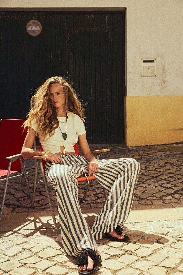 بنطلون من مزيج الكتان برباط - 1