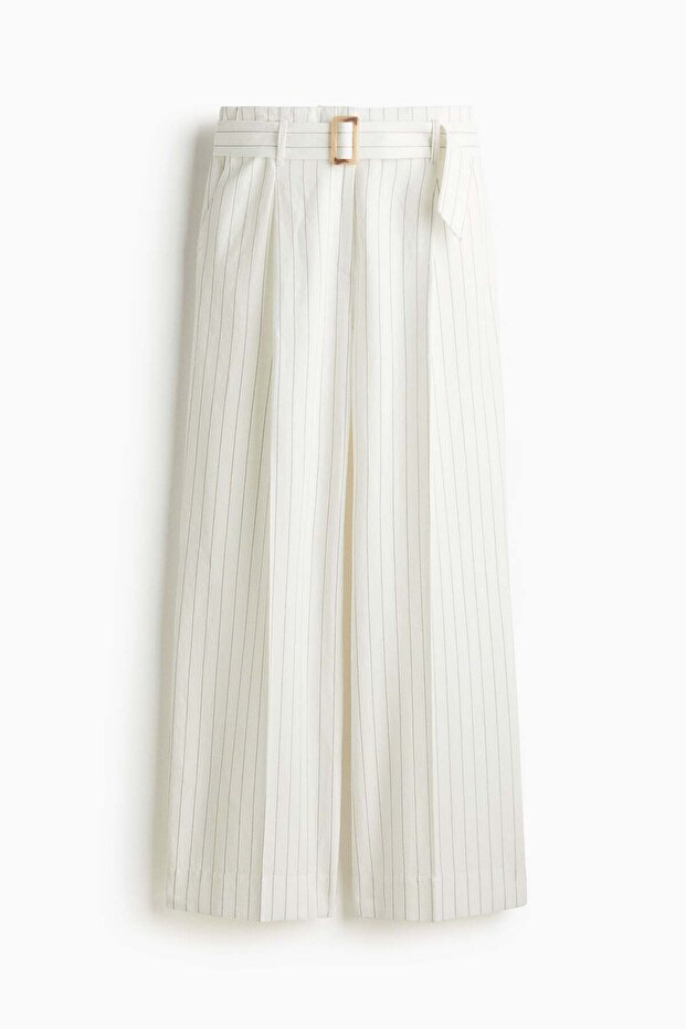 Belted linen-blend trousers