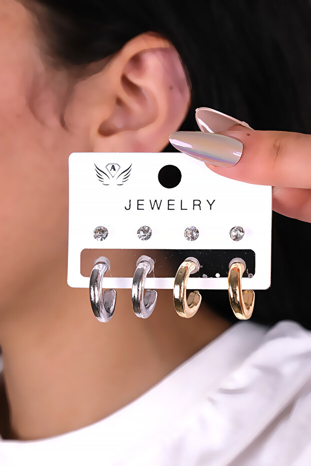 8-Piece Gold and Silver Color Minimal Hoop Women's Earrings