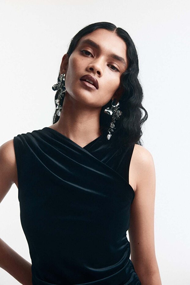 Draped velour vest top