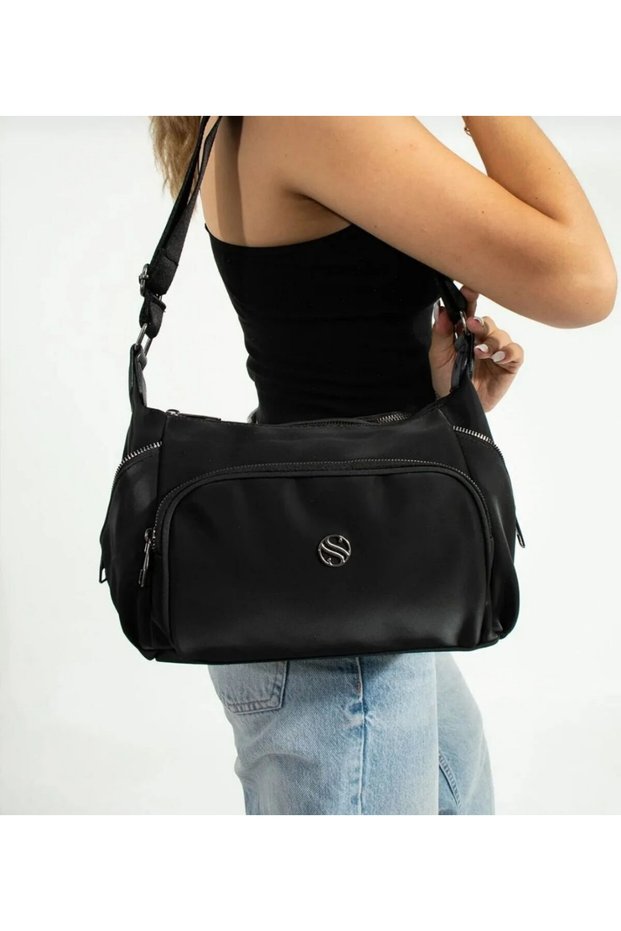 Casual Bag Black 5 Compartments Women's Crossbody and Shoulder Bag