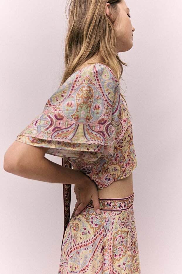 بلوزة قصيرة من مزيج الكتان - 1