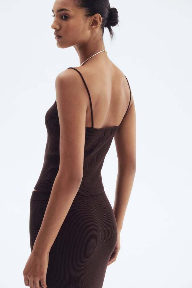 Rib-knit strappy top