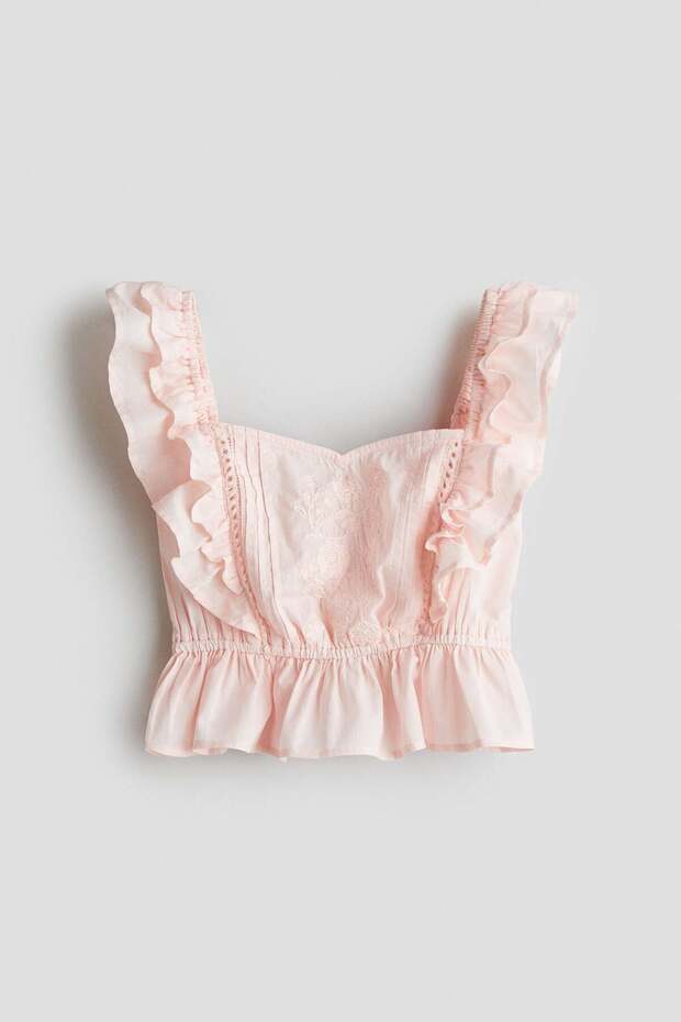 بلوزة قطنية بأكمام مرفرفة - 4