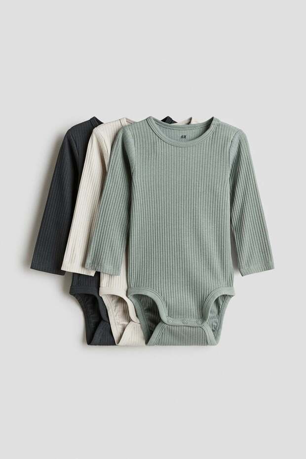 3-pack ribbed bodysuits - 2