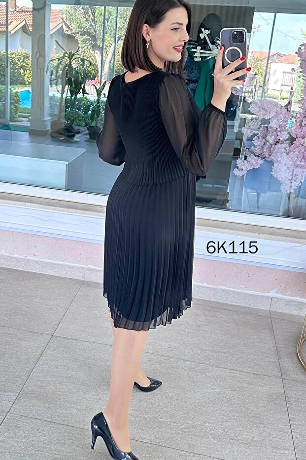 Multi Şifon Piliseli Elbise 6K115 - 3