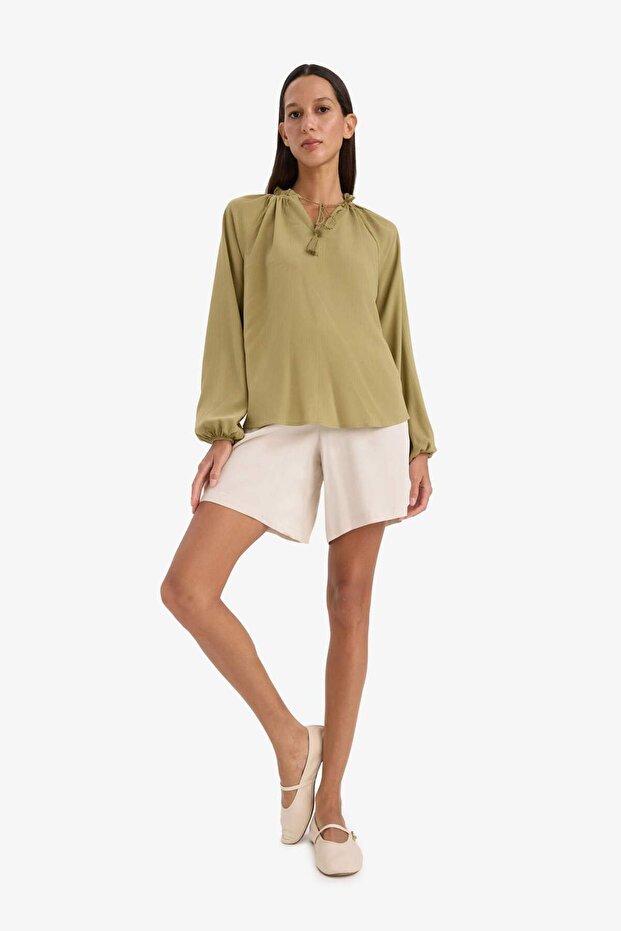 Yüksek Bel Kısa Paça Viskon Şort N5389AZ25HS - 2