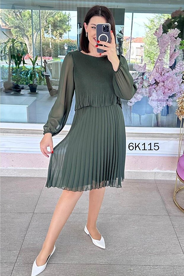 Multi Şifon Piliseli Elbise 6K115 - 1