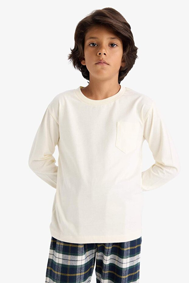 Erkek Çocuk Pijama Takımı Uzun Kollu Üst Kareli Uzun Alt F1008A825WN - 4