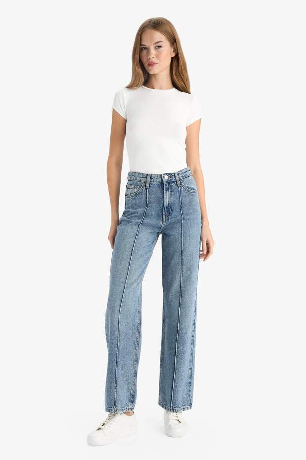 90s Wide Leg Yüksek Bel Düz Paça Uzun Jean Kar Yıkamalı Pantolon F2938AX25WN - 5