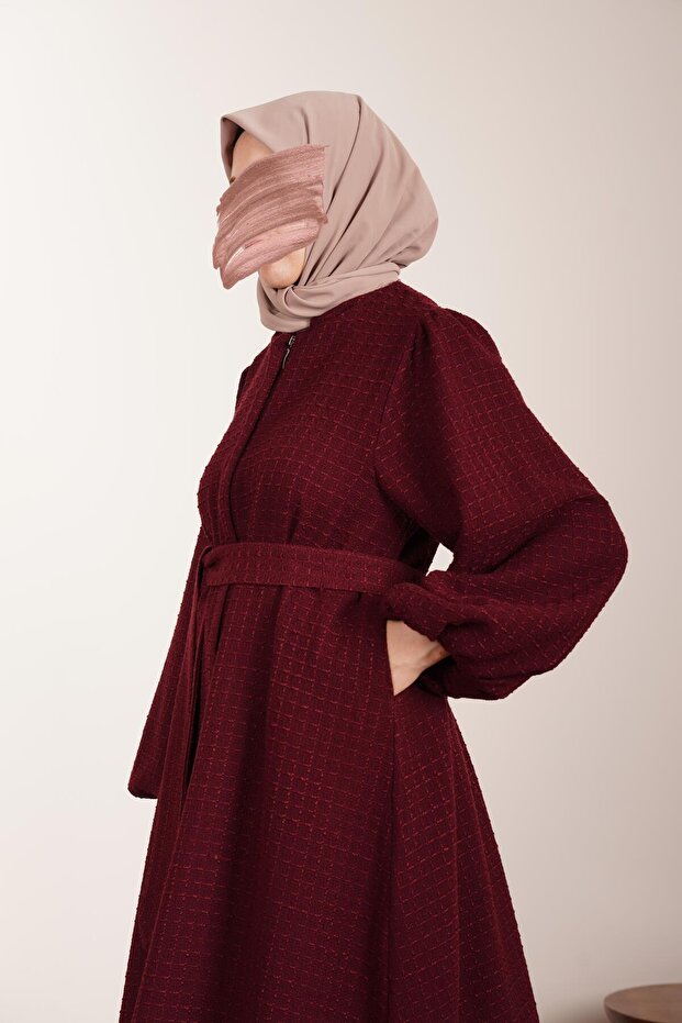 Şanel Kışlık Ferace-Bordo - 2