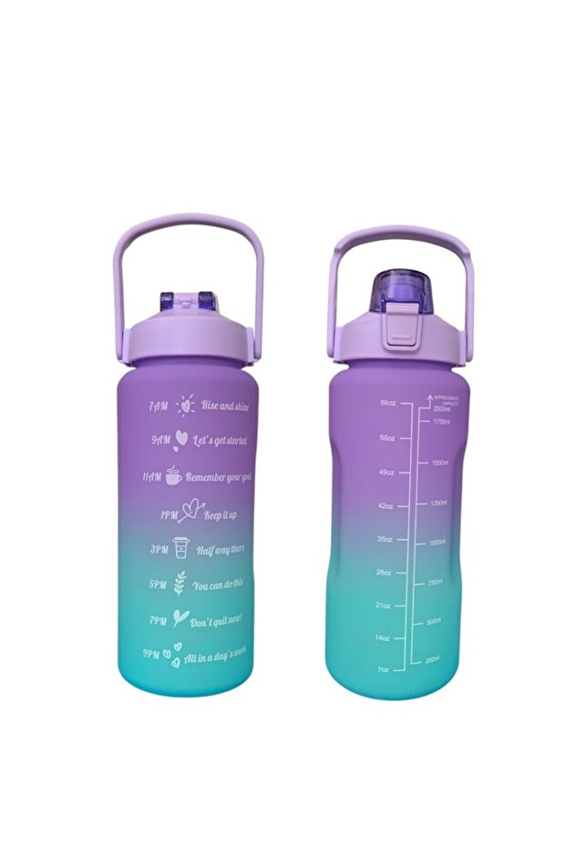 Purple, Set of 3 - Flask Set with Stickers and Straws - 2000ml, 900ml, 300ml - 2