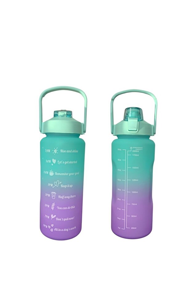 Green, Set of 3 - Flask Set with Stickers and Straws - 2000ml, 900ml, 300ml - 2