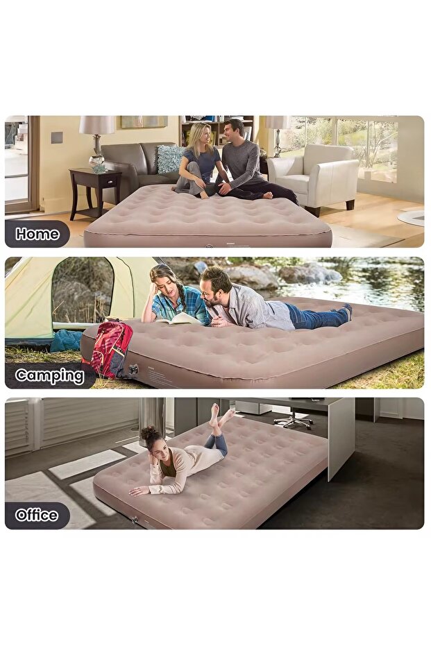 Single Automatic Inflatable Air Bed with Built-in Pump, Quick Inflation/Deflation in 2 Minutes, Port - 3
