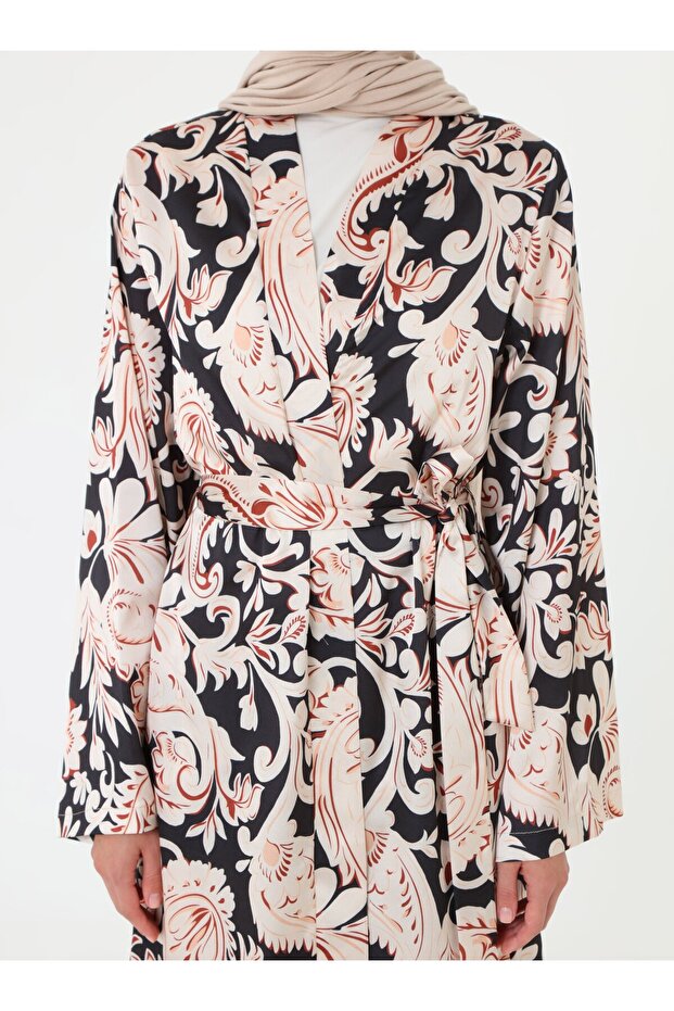 طقم بنطلون كيمونو مزين بحزام - أسود - - 5