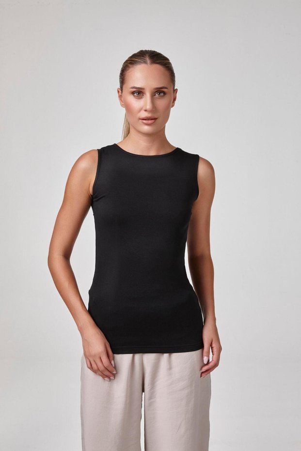 Women's Black Sleeveless Crew Neck Basic Body Micromodal C3T0N6O2
