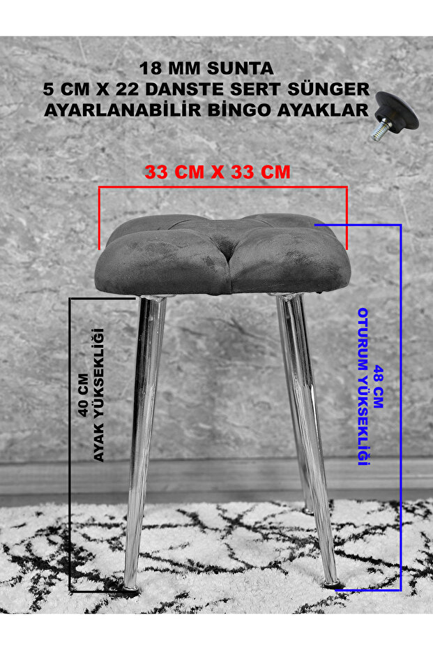 Kare Krom Kaplama Konik Ayaklı Tabure - Oturak - Bar Taburesi - Ayaklı Tabure - 5