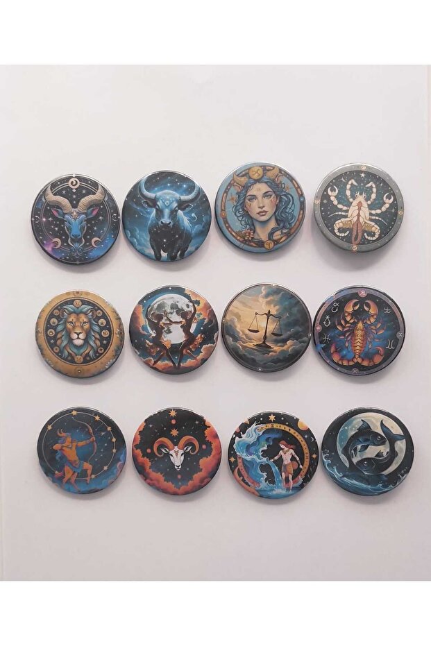 İğneli Buton Rozet Burçlar (12 Adet Burç) 44mm - 1