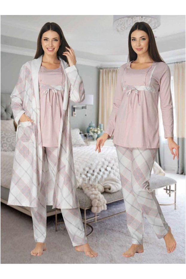 Women's Powder Long Sleeve Winter Cotton Maternity Maternity Dressing Gown Pajama Set Set