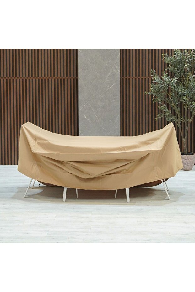 Beige Outdoor Dining Cover 160x160x85cm - Durable Polyester Garden Utility for Protection