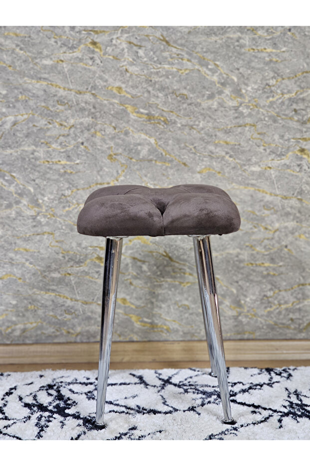 Kare Krom Kaplama Konik Ayaklı Tabure - Oturak - Bar Taburesi - Ayaklı Tabure - 3