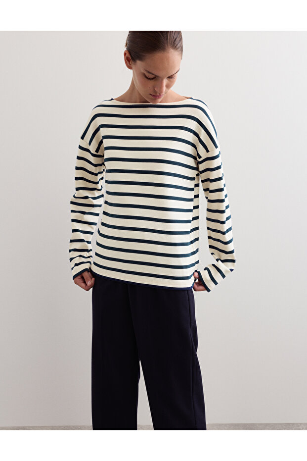 Pamuklu Çizgili Bluz - 4