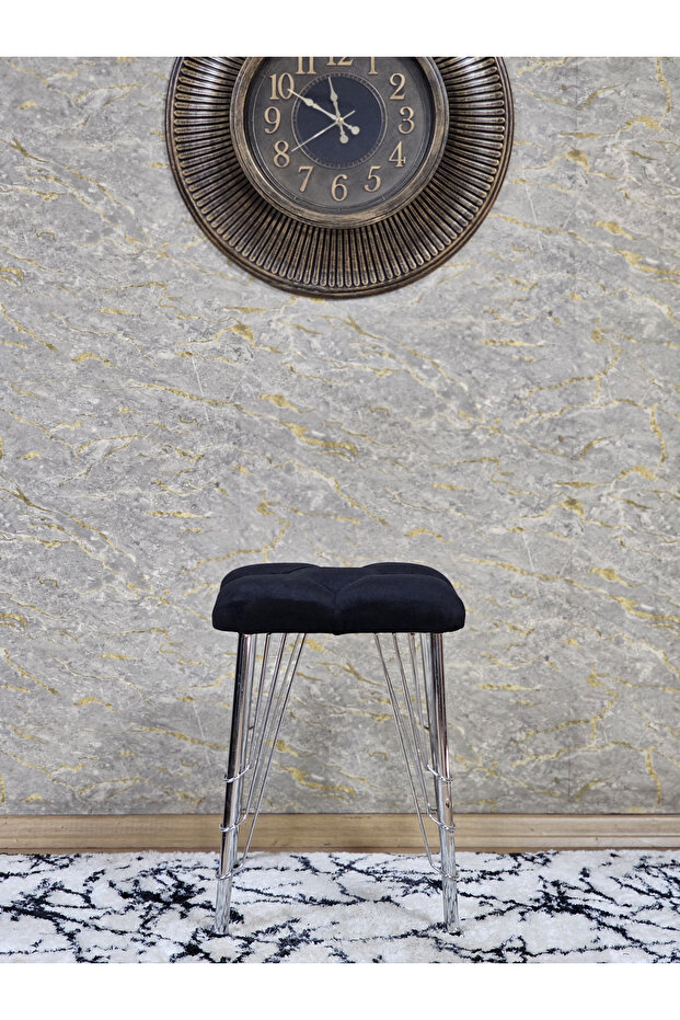 Kare Krom Kaplama Telli Ayaklı Tabure - Oturak - Bar Taburesi - Ayaklı Tabure - 2