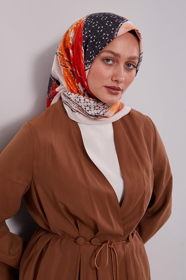 Silver Ethnic Pattern Cotton Scarf - 2