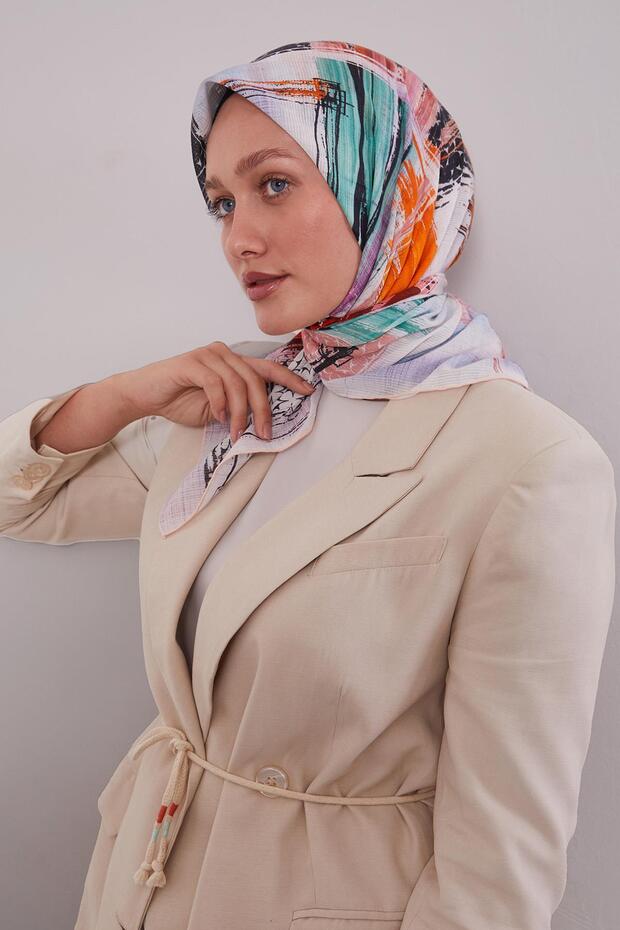 وشاح قطني بنمط عرقي من السلمون - 3