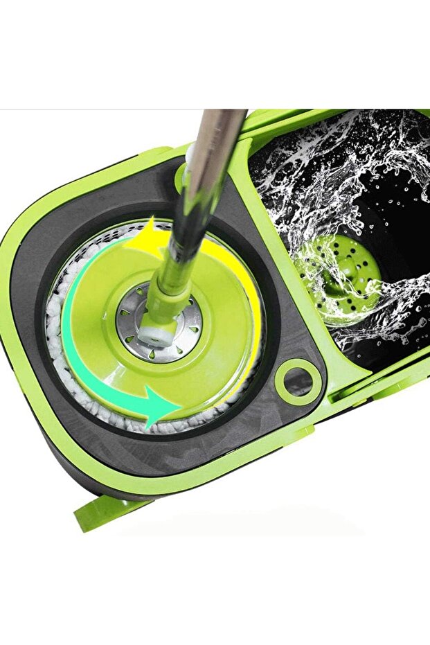 Rotating mop set with 360° bucket, adjustable handle, stainless steel spinner, wheels, detergent container - 3