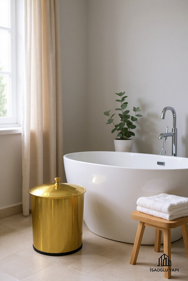 Matte Gold Trash Can Vintage Classic Design Brushed Gold Metal Bucket