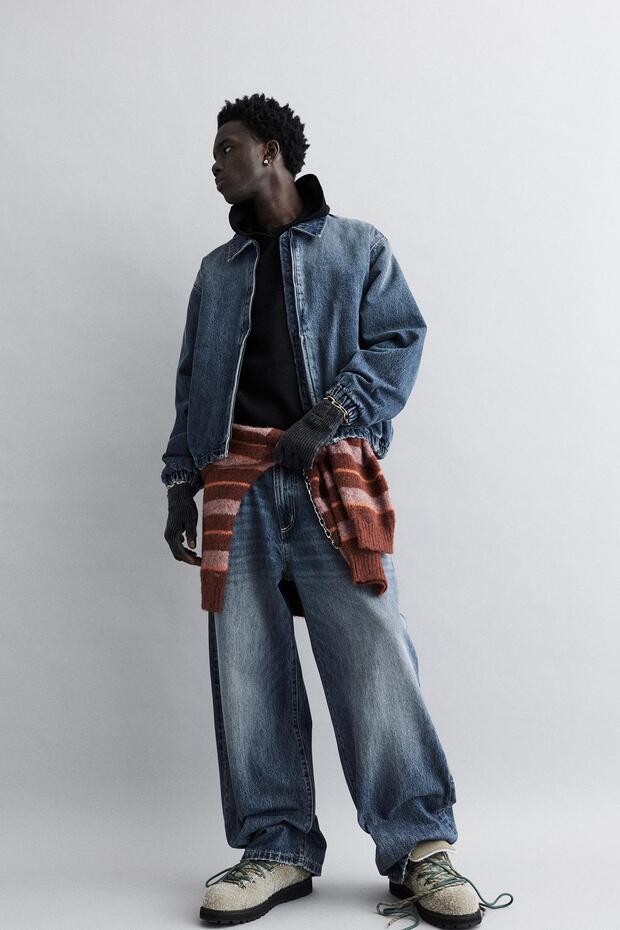 Fermuarlı denim ceket - 1