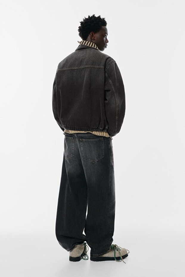 Fermuarlı denim ceket - 5