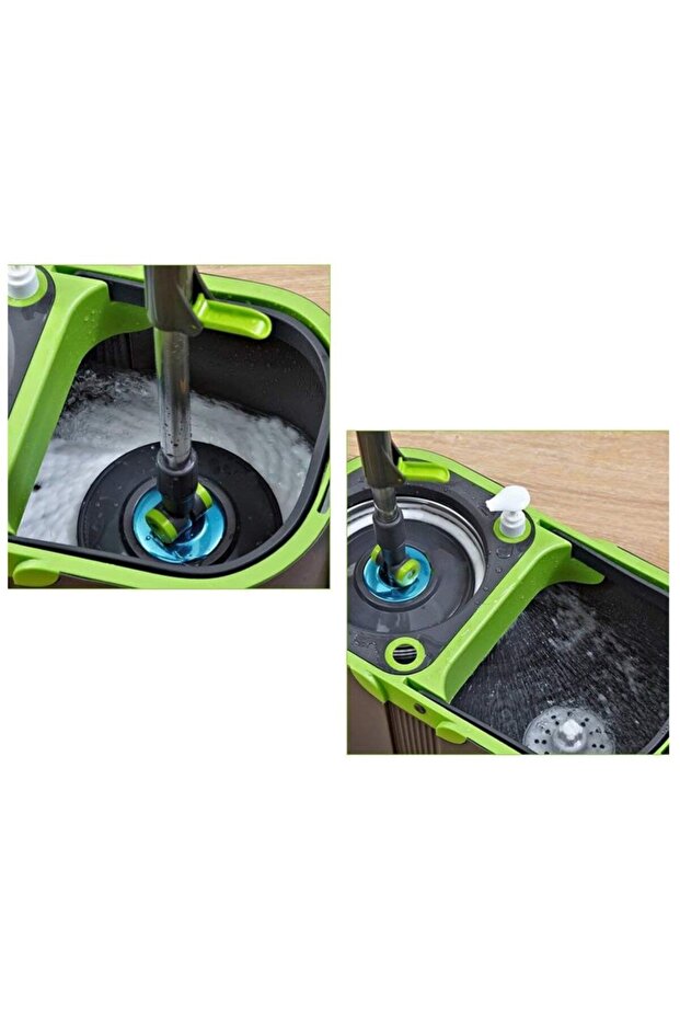 Rotating mop set with 360° bucket, adjustable handle, stainless steel spinner, wheels, detergent container - 4