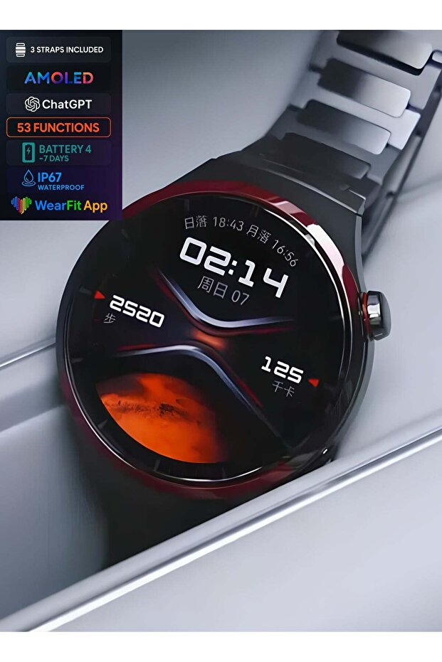 Smart Watch with 3 straps, GPT, AMOLED Display, Waterproof Design - 1