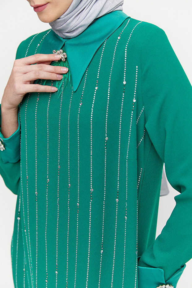 Taş İşlemeli Şık Elbise - 5