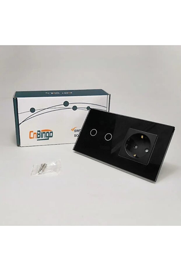 4M Switch (2+2M) 2 Buttons Simple Switch with Schuko Socket and Glass Frame - Black - 2