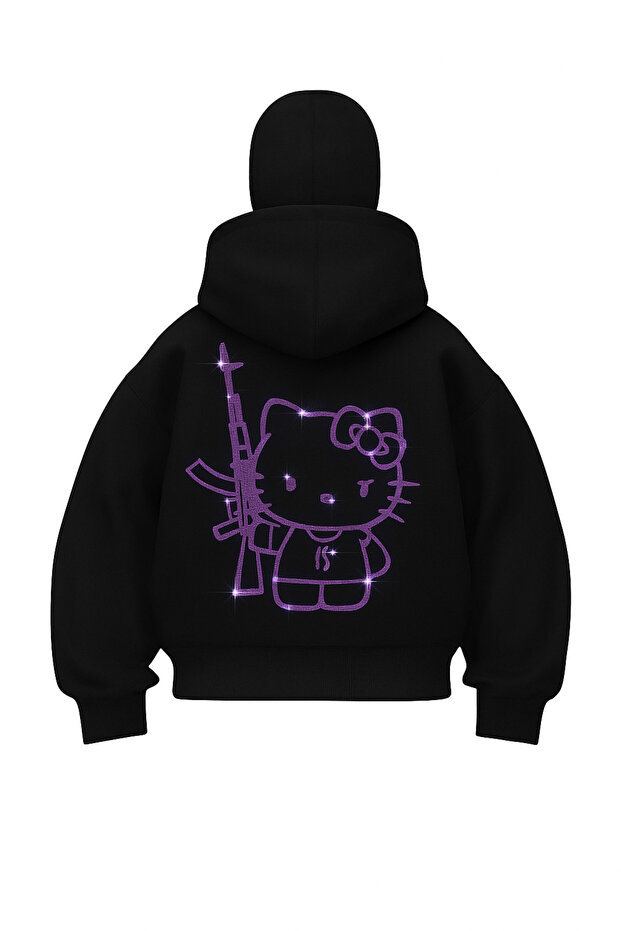 Kitty Glitter Stone Masked Hooded Oversize 3 Thread Cardigan