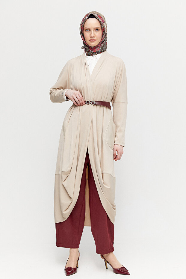 Deri Kombinli Oversize Hırka - 1