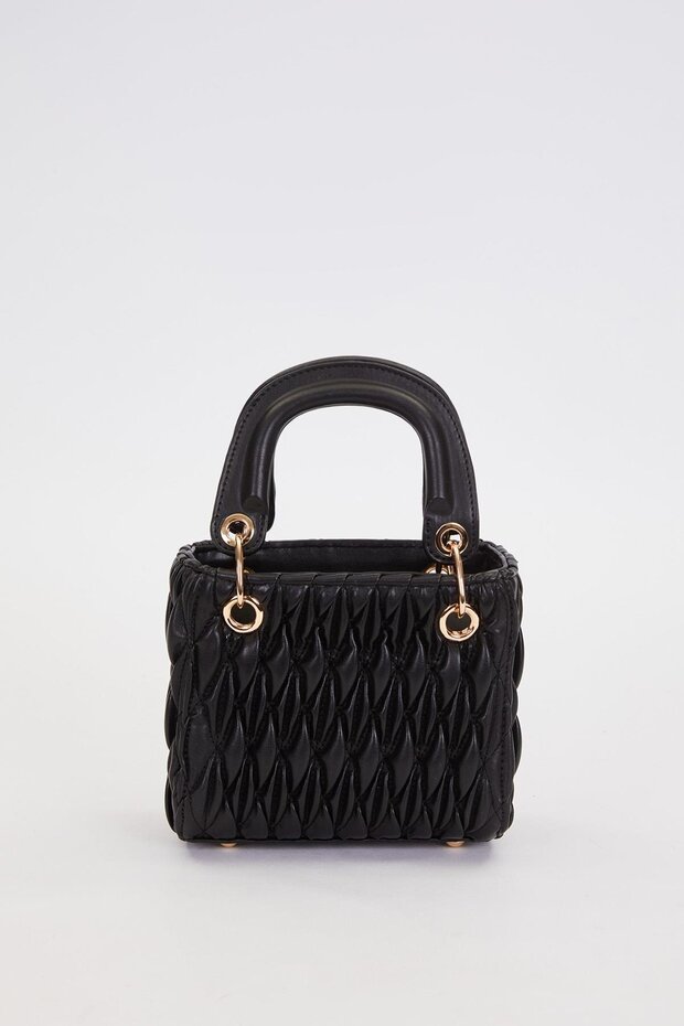 حقيبة يد منقوشة باللون الأسود - 4