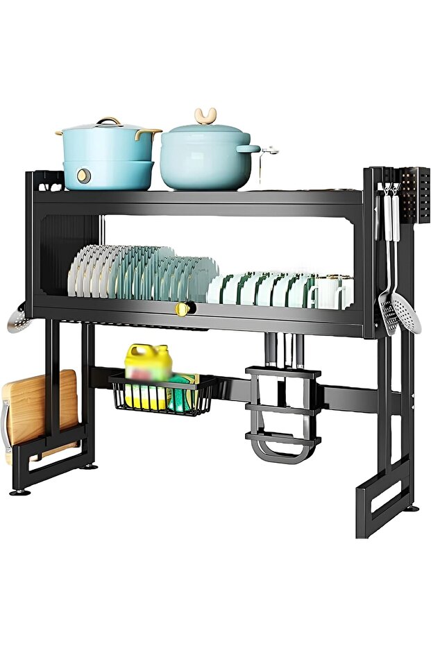 Premium Quality Kitchen Sink Shelf With Cabinet Door 3 Tier Large Dish Rack