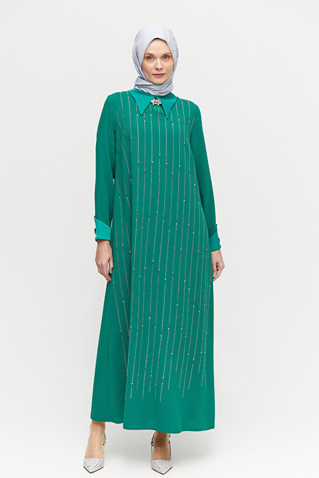 Taş İşlemeli Şık Elbise - 1