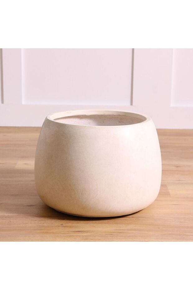 Fiber Clay Pot with Smooth Design - 42x42x29 CM - Wash Beige - Ideal for Outdoor & Garden