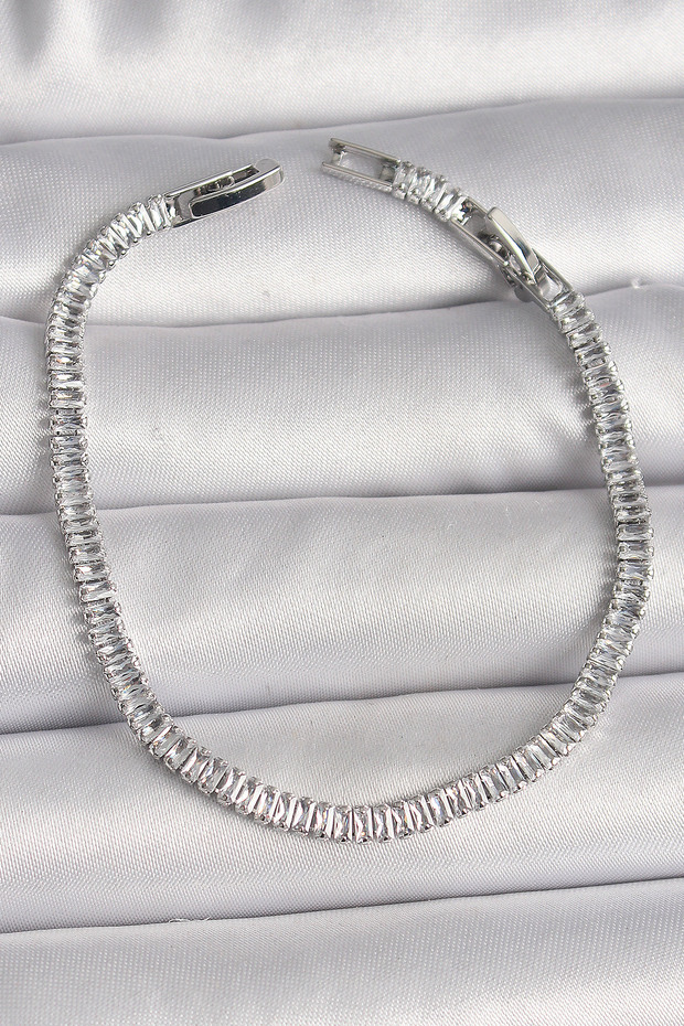 Brass Silver Color Zircon Stone Waterway Model Women's Bracelet -